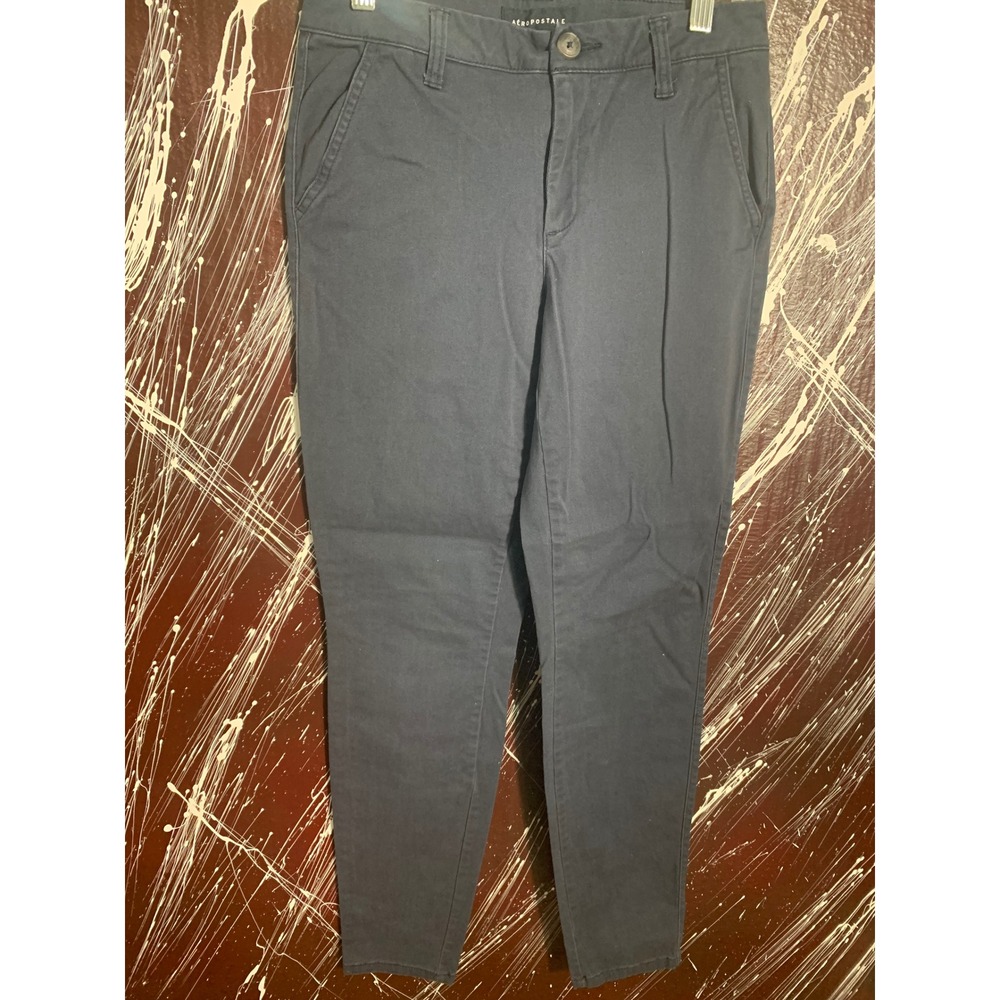 Aeropostale Womens Skinny Chino Pants Navy Blue Stretch Cotton 4 Long LXMHVT202